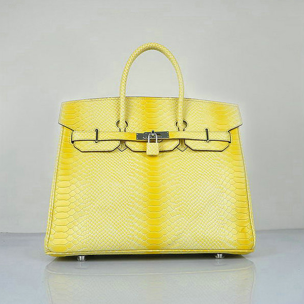 Argento H6089 Hermes Birkin 35CM Limone Snake Leather Tote Bag